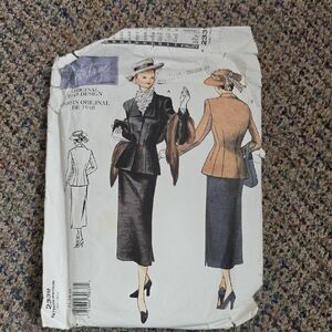 Vogue Vintage-Inspired Pattern Midi Pencil Skirt in Charcoal and Tan